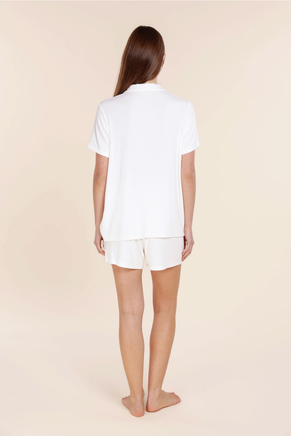 Lyon Ribbed Short Sleeve Button Up Top - Gingerlilly Sleepwear
