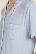 Lyon Ribbed Short Sleeve Button Up Top - Gingerlilly Sleepwear
