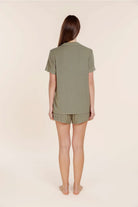 Lyon Ribbed Short Sleeve Button Up Top - Gingerlilly Sleepwear
