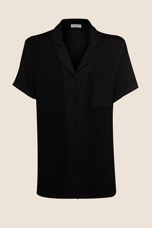 Lyon Ribbed Short Sleeve Button Up Top - Gingerlilly Sleepwear