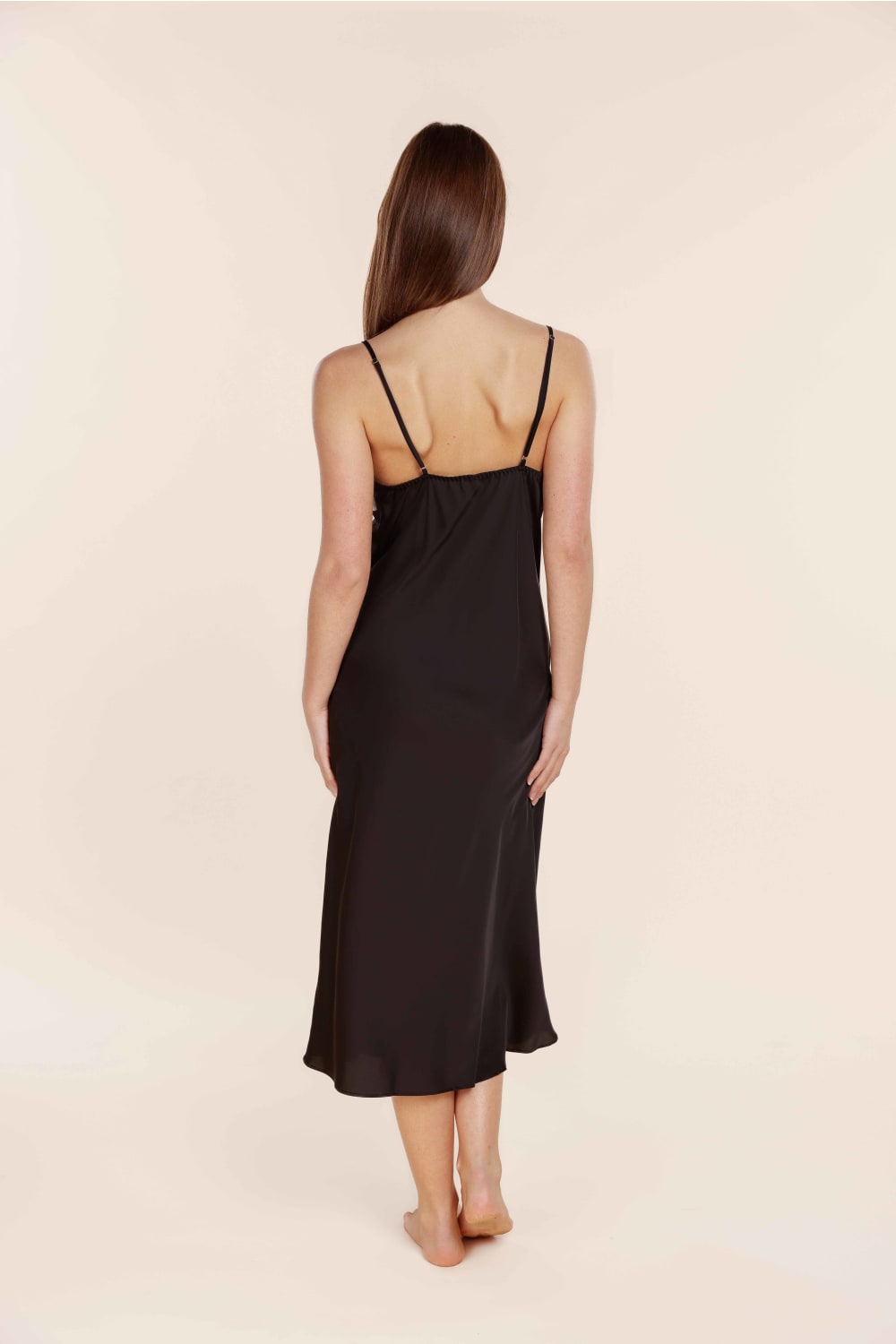 Gingerlilly Magnolia Silky Satin Long Gown - Black - Back