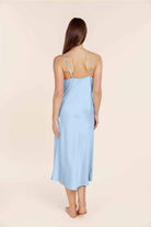 Gingerlilly Magnolia Silky Satin Long Gown - Blue - Back