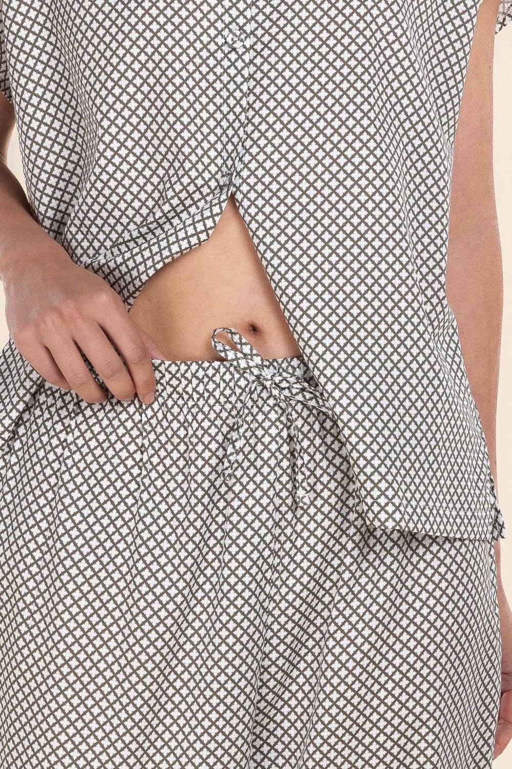 Gingerlilly Marlie Diamond Print Cotton Long PJ Set - Olive - Detail