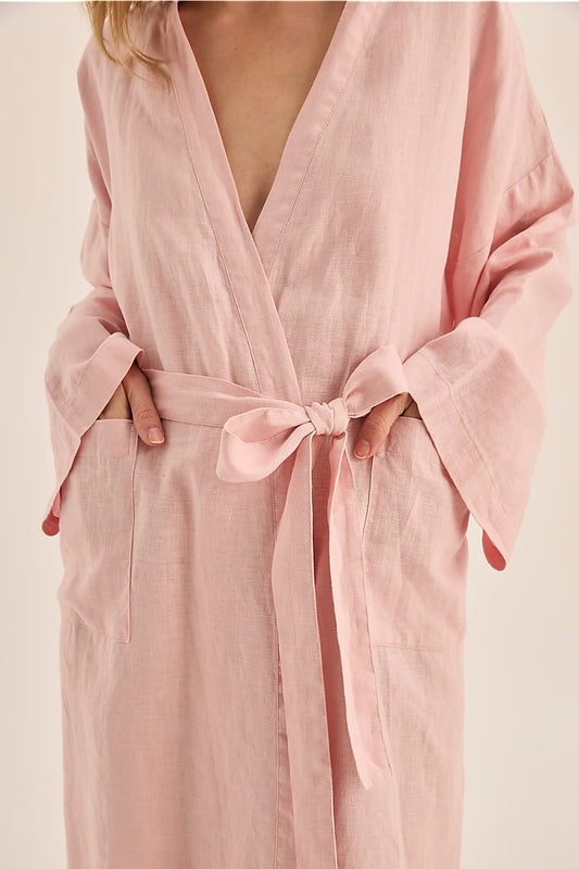 Mia Pink Linen Bathrobe - Gingerlilly Sleepwear