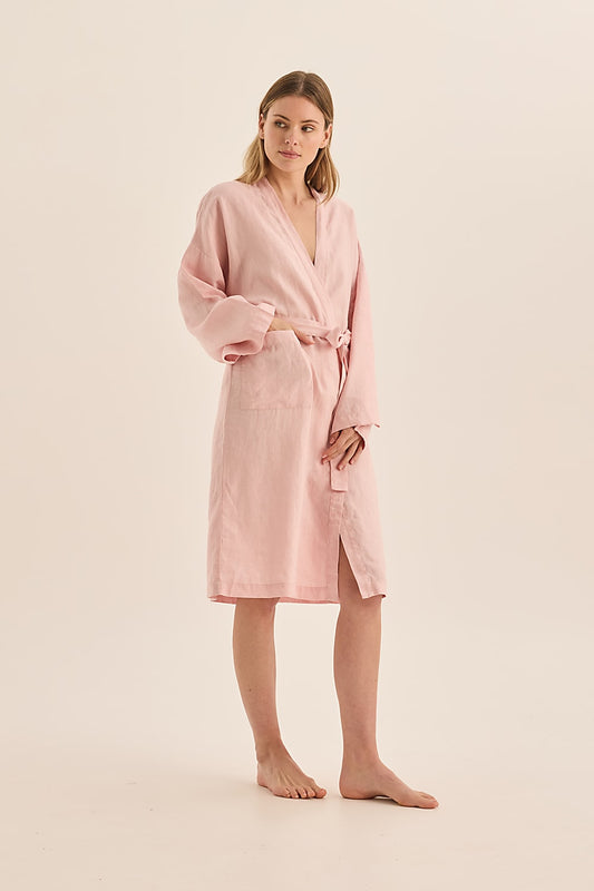 Mia Pink Linen Bathrobe - Gingerlilly Sleepwear