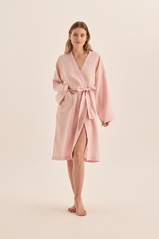 Mia Pink Linen Bathrobe - Gingerlilly Sleepwear