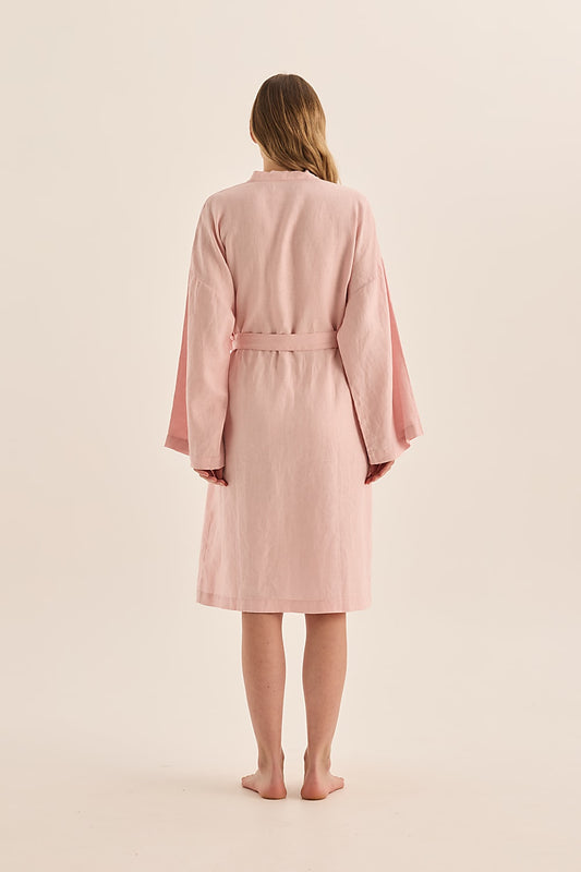 Mia Pink Linen Bathrobe - Gingerlilly Sleepwear