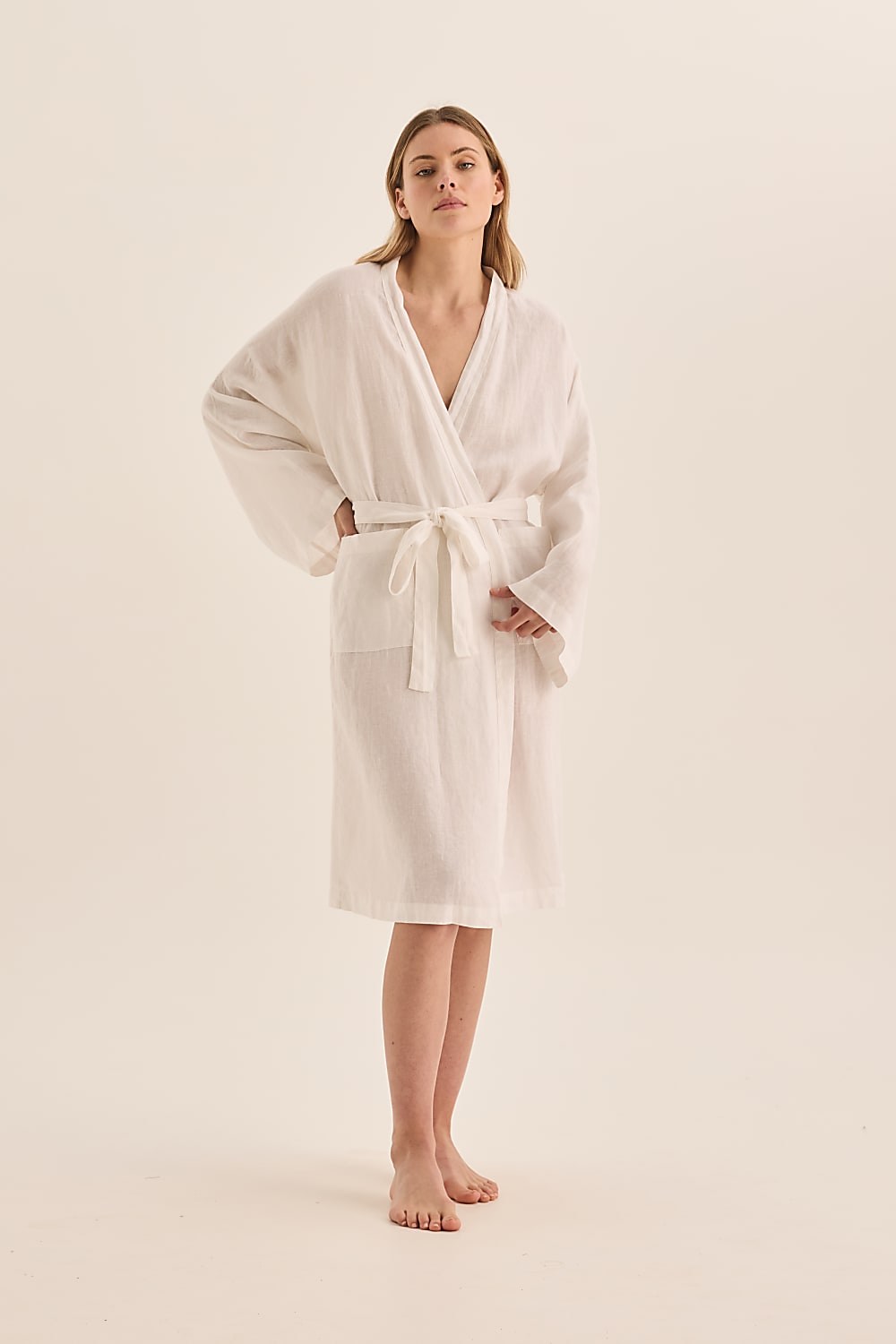 Mia White Linen Bathrobe - Gingerlilly Sleepwear