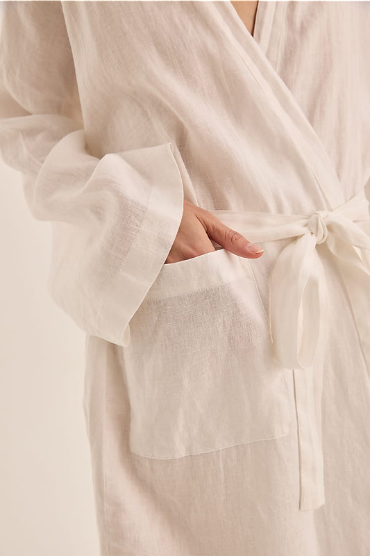 Mia White Linen Bathrobe - Gingerlilly Sleepwear