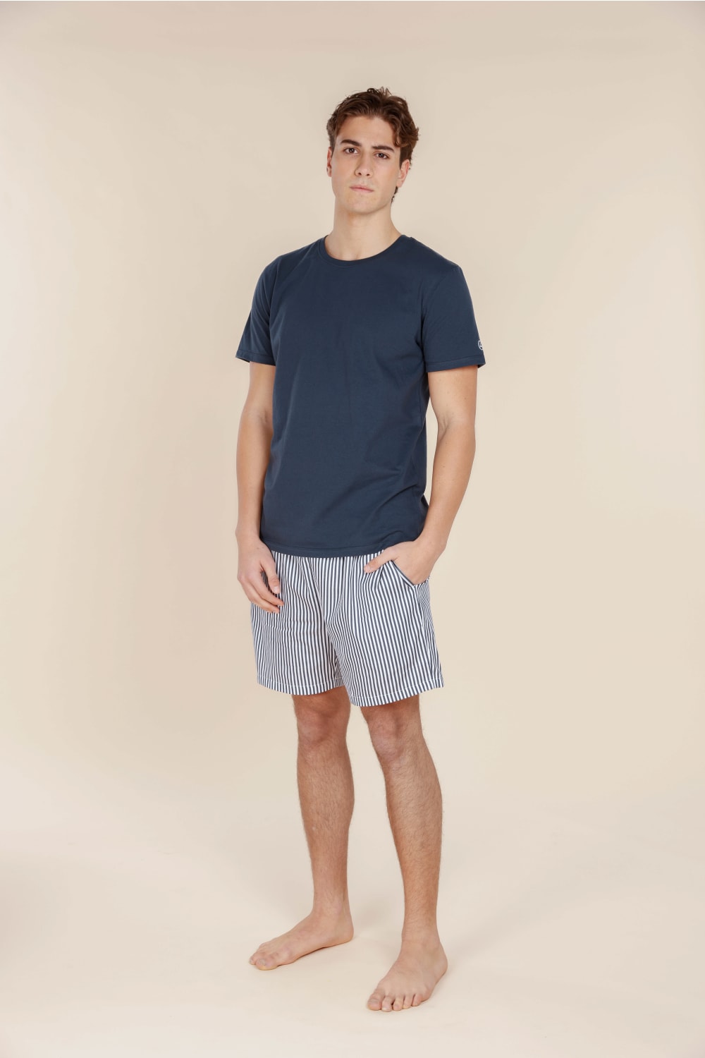 Gingerlilly Noah Cotton Short PJ Set - Navy Stripe - Front alt