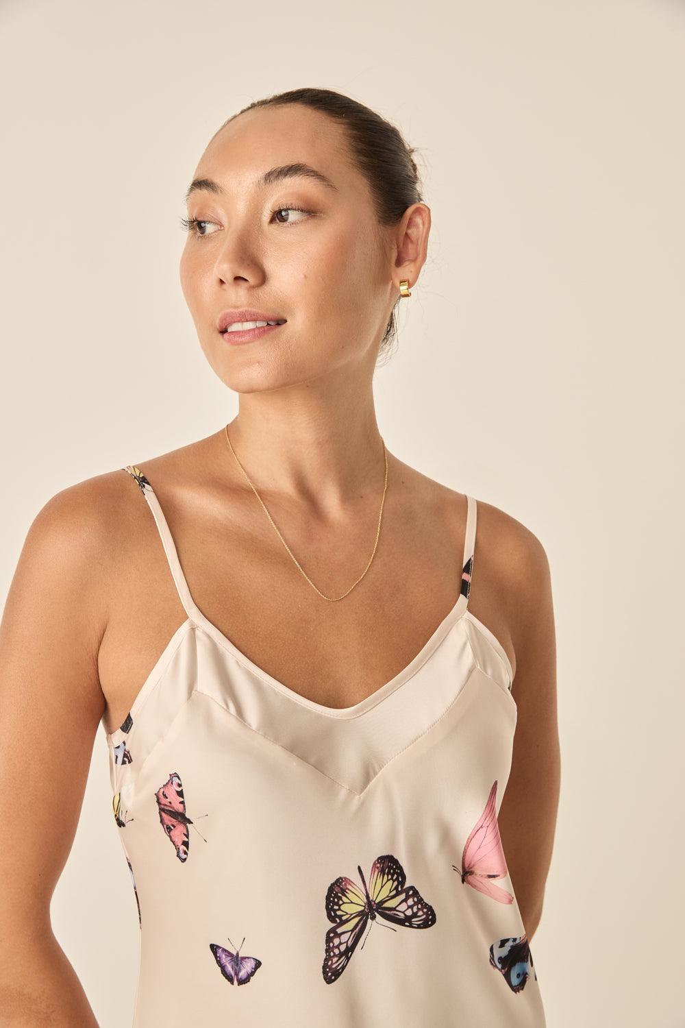 Nonny Butterfly Silky Satin Chemise - Gingerlilly Sleepwear