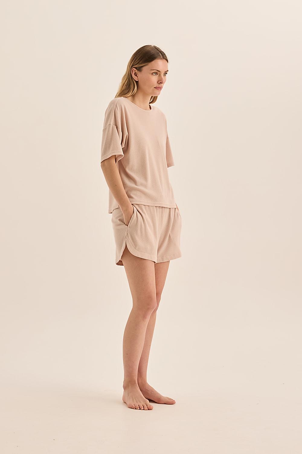 Olivia Beige Waffle Short Set - Gingerlilly Sleepwear