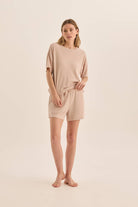 Gingerlilly Olivia Beige Waffle Short Set - Front
