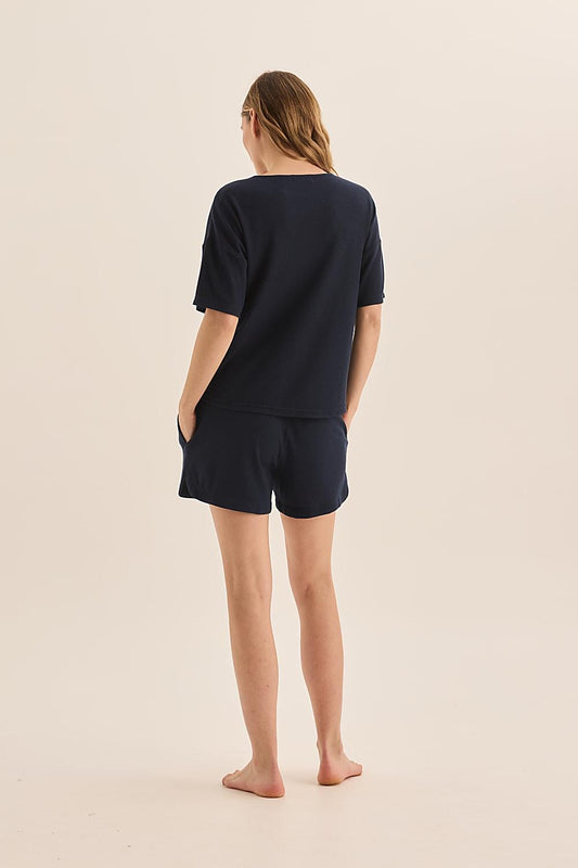 Olivia Navy Waffle Short Set - Gingerlilly Sleepwear