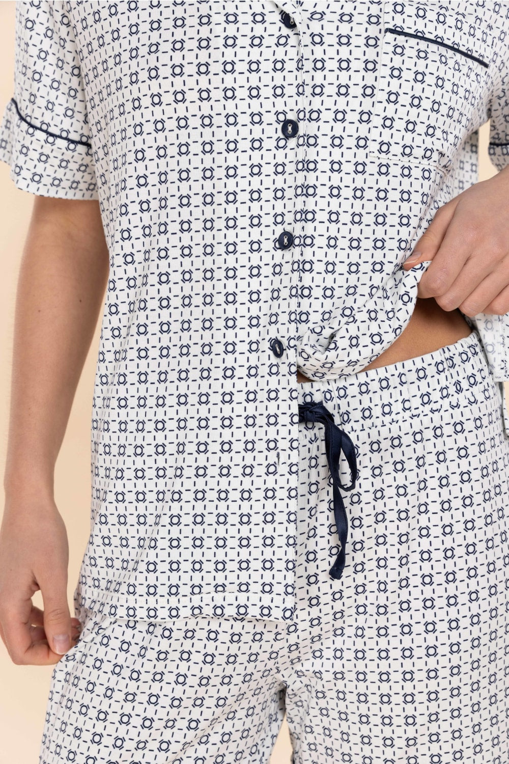 Penelope Short PJ Set in geo navy bamboo