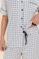 Penelope Short PJ Set in geo navy bamboo