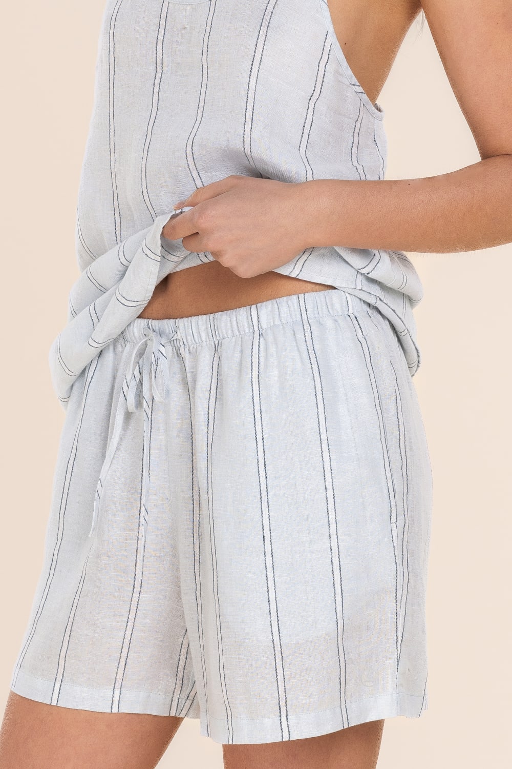 Gingerlilly Ophelia Linen Shorts - Blue Stripe - Detail alt