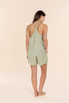 Gingerlilly Polly Linen Cami and Short Set - Olive Stripe - Back