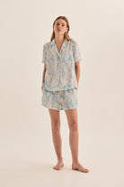 Gingerlilly Quinn White Blue Satin Short Set - Front