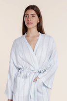 Gingerlilly Rosalind Linen Robe - Blue Stripe - Detail