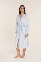 Gingerlilly Rosalind Linen Robe - Blue Stripe - Front alt