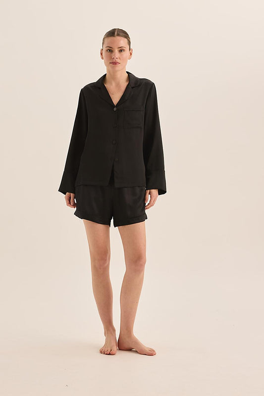 Sapphire Black Pure Silk PJ Set - Gingerlilly Sleepwear