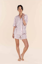 Gingerlilly Sasha Striped Boyfriend Short PJ Set - Pink - Front