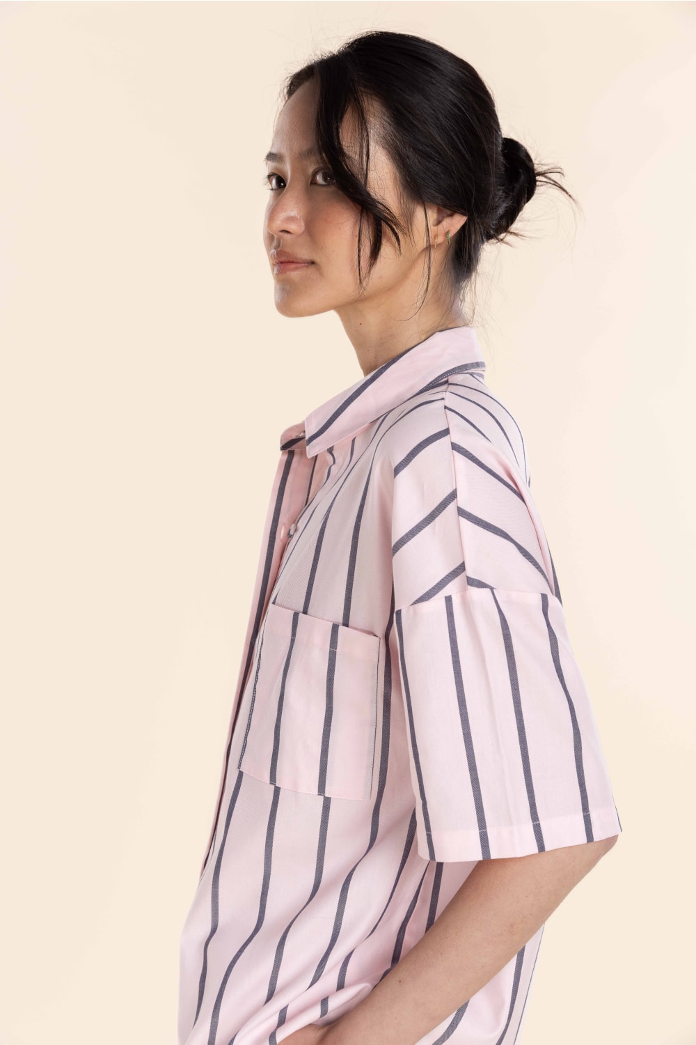 Gingerlilly Sasha Striped Boyfriend Short PJ Set - Pink - Side alt