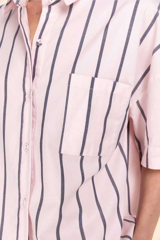 Gingerlilly Sasha Striped Boyfriend Short PJ Set - Pink - Detail