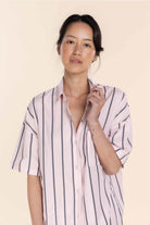 Gingerlilly Sasha Striped Boyfriend Short PJ Set - Pink - Front alt
