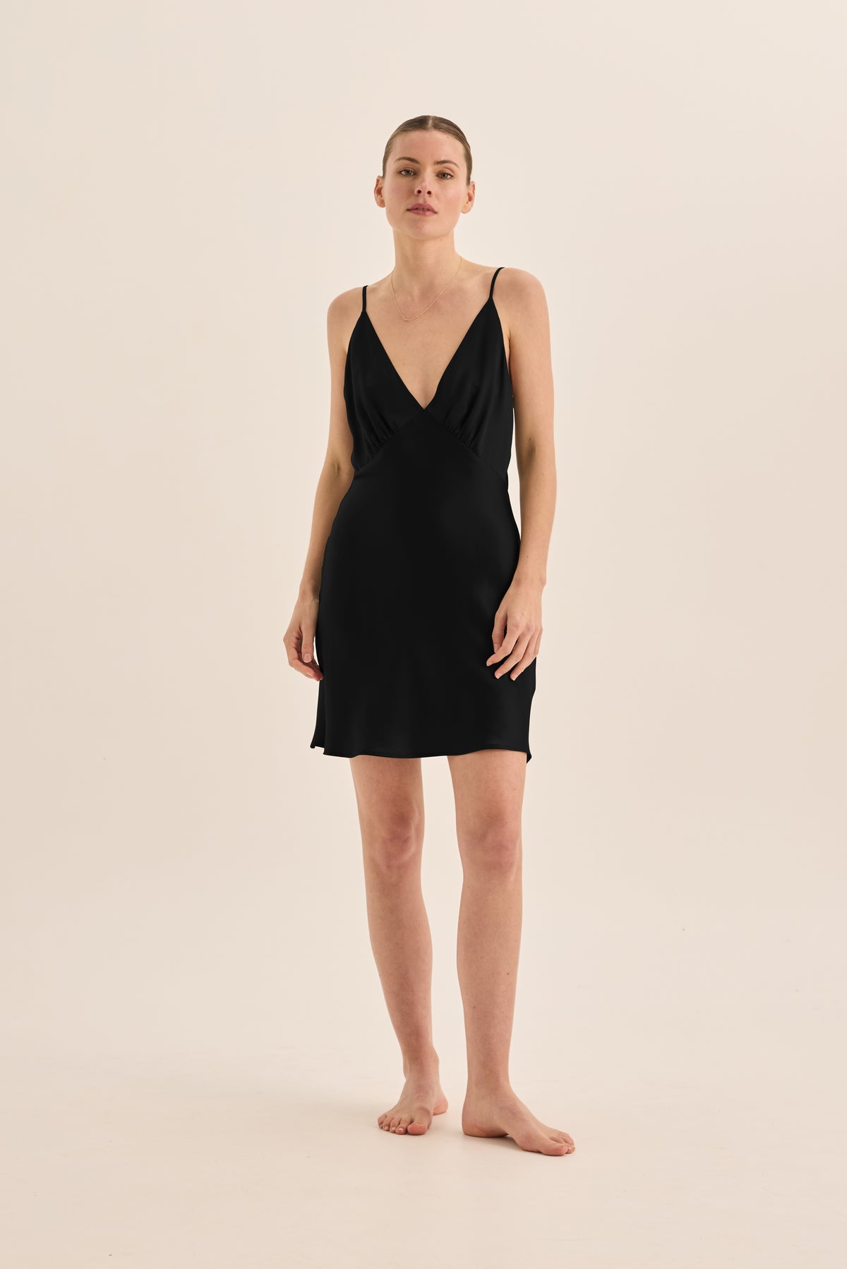 Gingerlilly Seraphina Pure Silk Short Chemise - Black - Front