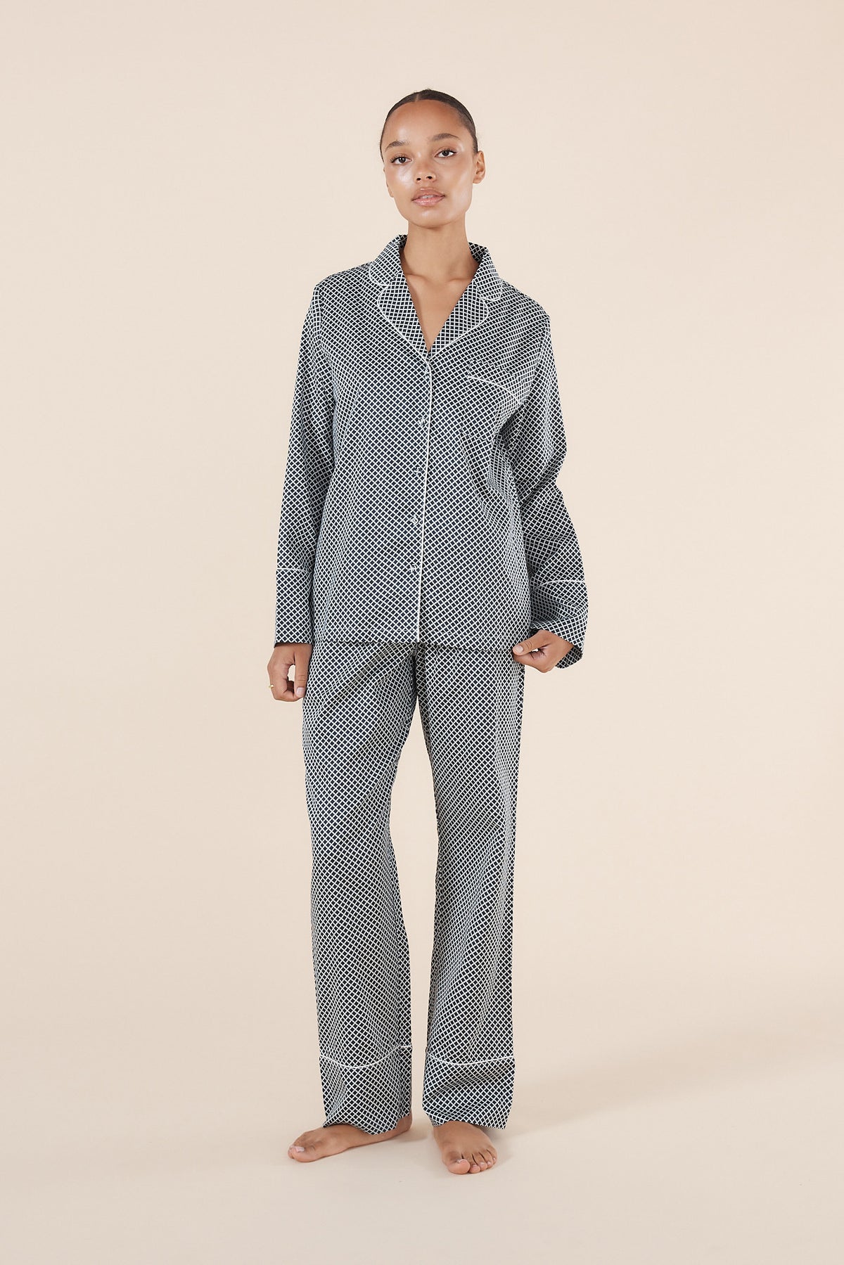 Gingerlilly Sky Diamond Cotton PJ Set - Navy - Front