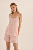 Sofia Pink Linen Cami and Short Set - Gingerlilly Sleepwear