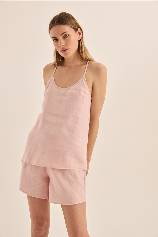 Sofia Pink Linen Cami and Short Set - Gingerlilly Sleepwear