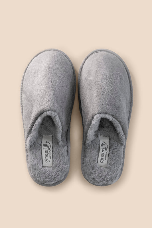 St Moritz Mock Suede Slipper Grey