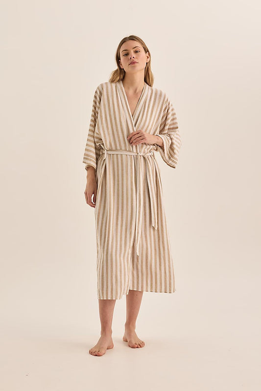 Sunny Natural Stripe Linen Robe - Gingerlilly Sleepwear
