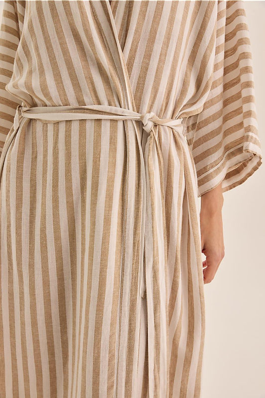 Sunny Natural Stripe Linen Robe - Gingerlilly Sleepwear