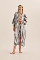 Gingerlilly Sunny Navy Stripe Linen Robe - Front
