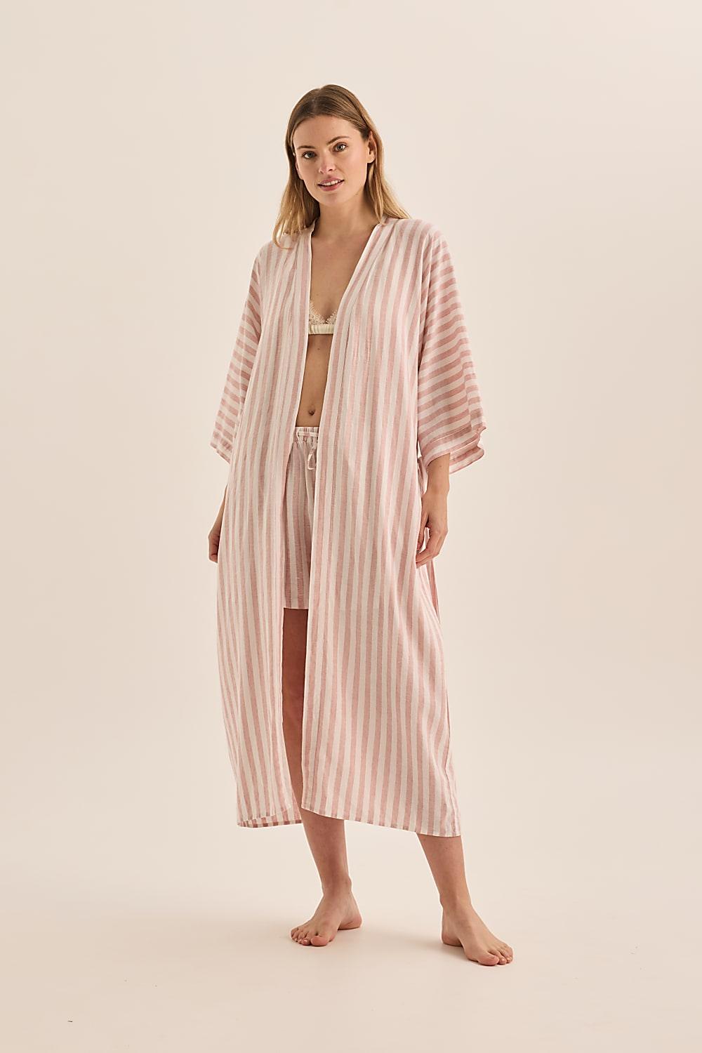 Sunny Pink Stripe Linen Robe - Gingerlilly Sleepwear