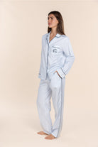 Gingerlilly Susanna Cotton Long PJ Set - Blue Stripe - Side
