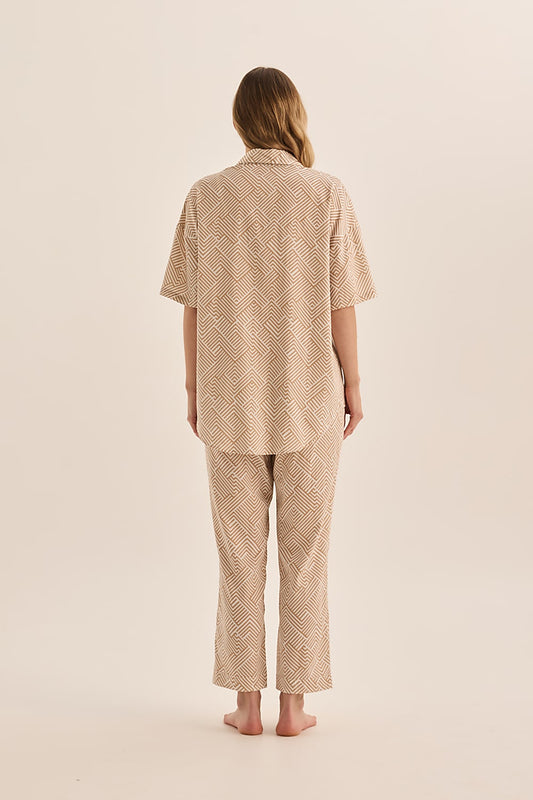 Telisha Natural Geo Cotton PJ Set - Gingerlilly Sleepwear