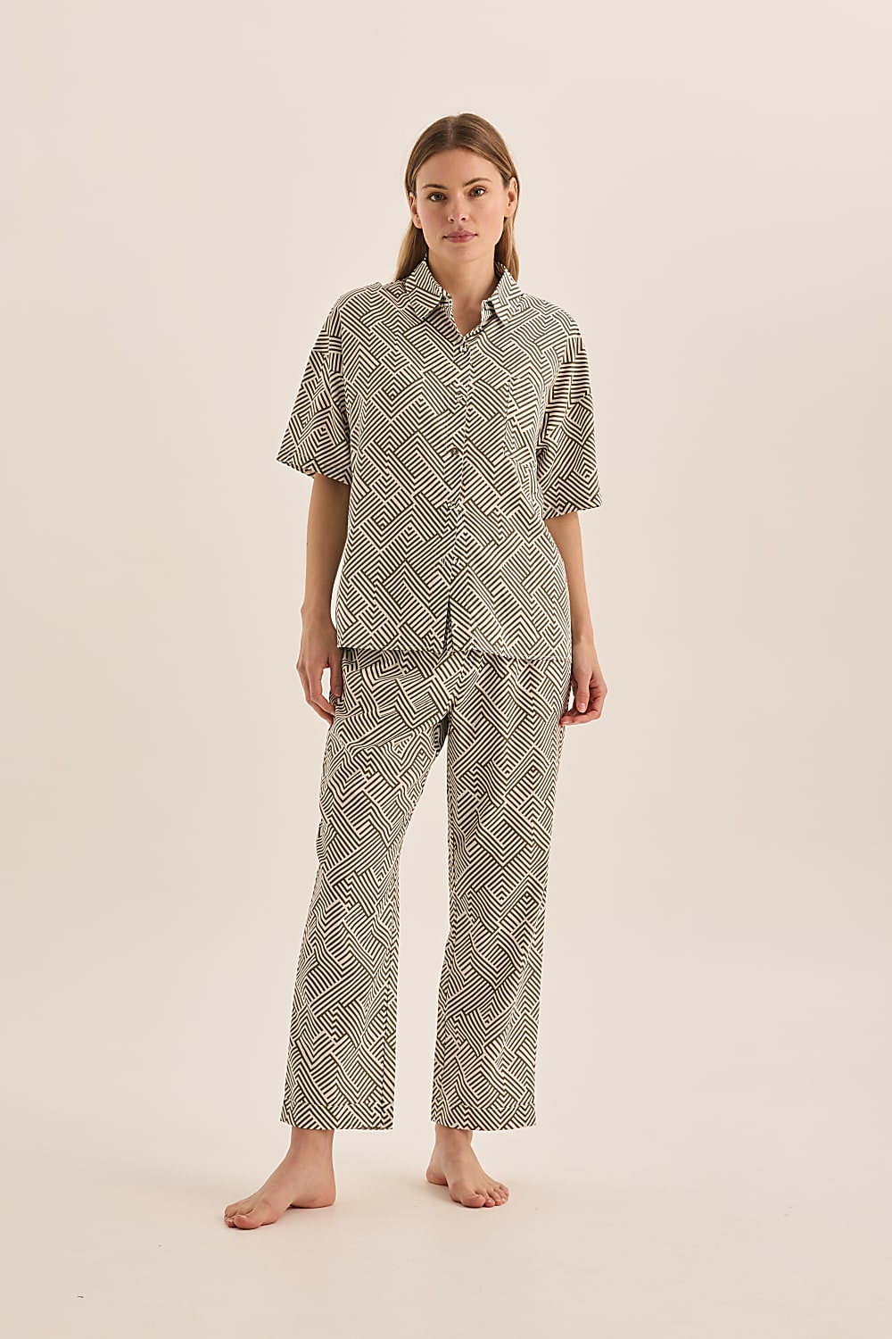 Gingerlilly Telisha Olive Geo Cotton PJ Set - Front