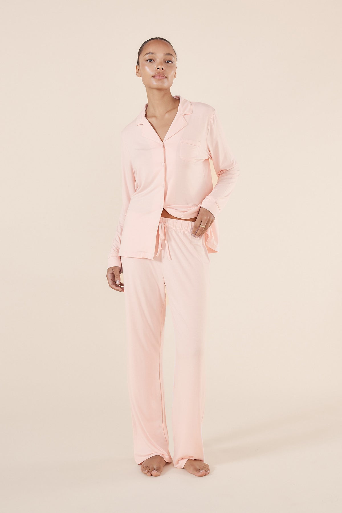 Gingerlilly Tessa Bamboo Long PJ Set - Pink - Front