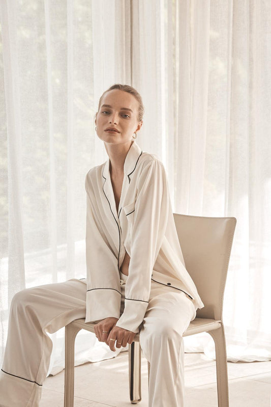 Whitney Ivory Silky Satin Set - Gingerlilly Sleepwear