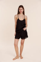 Gingerlilly Yasmin Cami and Lace Shorts Linen Set - Black - Front