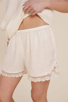 Gingerlilly Yasmin Cami and Lace Shorts Linen Set - Natural - Detail alt