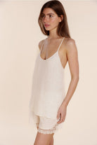 Gingerlilly Yasmin Cami and Lace Shorts Linen Set - Natural - Detail