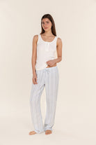 Gingerlilly Zoey Long Linen Pants - Blue Stripe - Front