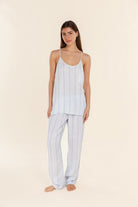 Gingerlilly Zoey Long Linen Pants - Blue Stripe - Front alt